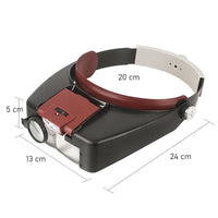 Frontal binocular magnifying glass with LED.