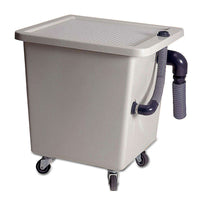 Large 70 l decantation tank on wheels with gear grid drop of water